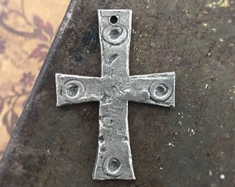 Rustic Cross Pendant, Artisan Rustic Handcrafted Handmade Jewelry Making Components for Necklaces, DIY Jewelry Crafts, Pewter - 195-PD