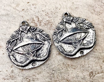 Eye, Vine & Snake Mystical Charms, 22mm tall, Handcrafted Jewelry Making Components, DIY Crafting Charms, Hand Cast Pewter 192-CP