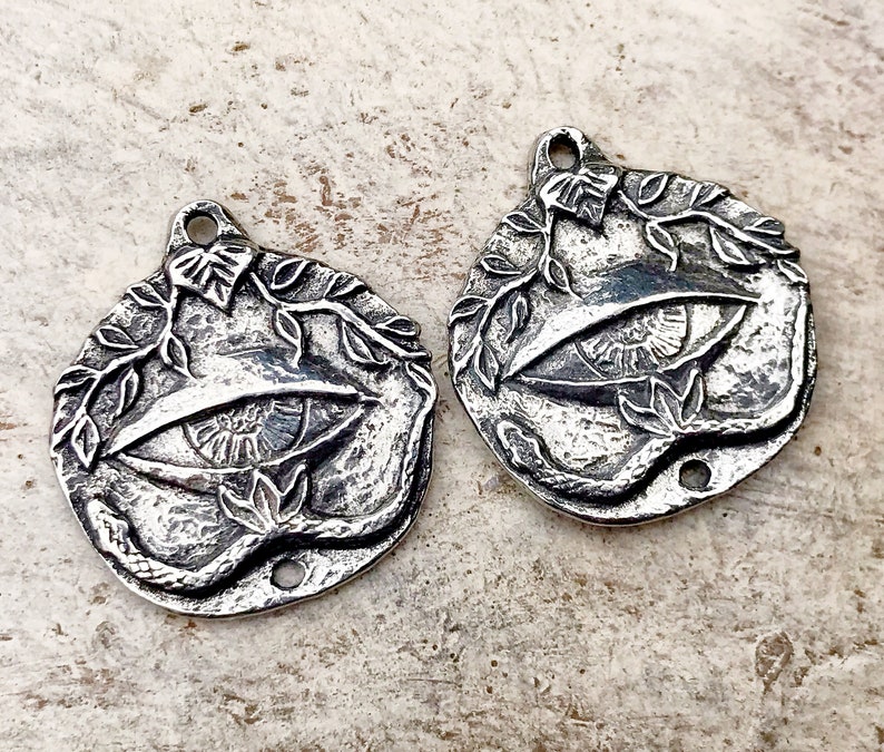 Eye, Vine & Snake Mystical Charms, 22mm tall, Handcrafted Jewelry Making Components, DIY Crafting Charms, Hand Cast Pewter 192-CP image 1