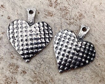 Heart Charms, Artisan Handcrafted Jewelry Making Components, DIY Crafting Charms, Handcast Pewter, 201-CP