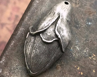 Flower Bud Pendant, Handcrafted Handmade Jewelry Making Components, Handcast Pewter, Artisan Crafting DIY Crafts No. 158-PD