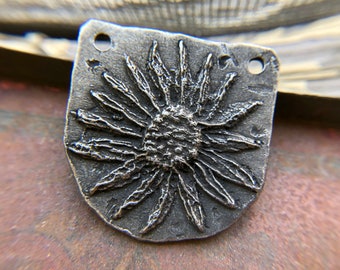 Sunflower Pendant, 32mm, Handcrafted, Handmade Jewelry Making Components for Necklaces, Artisan DIY Crafts, Pewter Metal, 345-PD