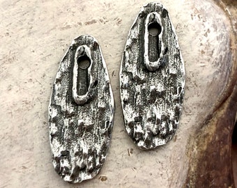 Polished Textured Earring Charms, Antiqued, Shiny Handmade Artisan Jewelry Making Components, DIY Crafting Supplies, Handcast Pewter Metal