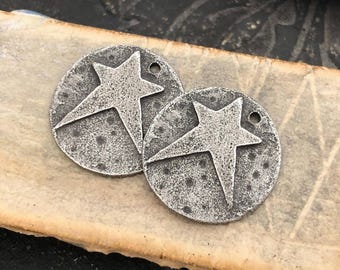 Star Charms Aged Finish, Handcrafted, Artisan, Jewelry Making Components, Handcast Pewter, Silver Metal, Supplies