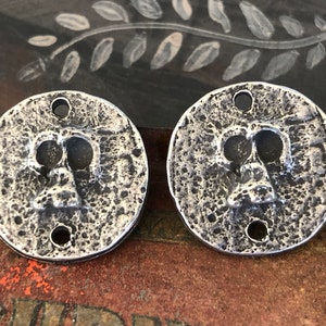 Skulls Connector Charms, Halloween, Handcrafted Jewelry Components, Gothic, Pewter Earrings Supplies, DIY, Artisan 72-CD image 1