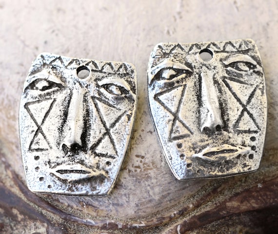 Handcrafted Pewter Face Mask Charms, Handmade Jewelry Making Components, DIY Handcast Crafts, Polished Shiny Finish , 215-CP