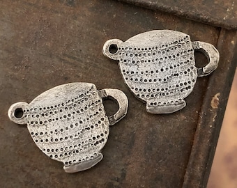 Tea Cup Charms, Aged Finish, Handcrafted Jewelry Charms, Pewter Components, Handmade Crafting Jewelry Supplies, DIY, Artisan, 155-CD