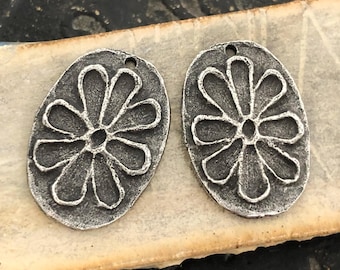 Flower Charms Aged Finish, Handcrafted, Artisan, Jewelry Making Components, Handcast Pewter, Silver Metal, Supplies