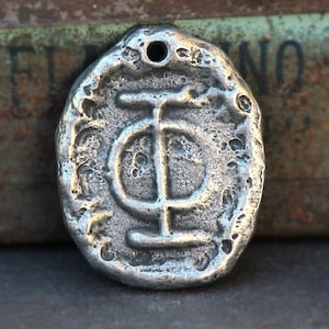 Phi Golden Ratio Pendant, Aged Finish, 27.5mm, Handcrafted Jewelry Making Components, Handmade Artisan, Rustic Crafts, Pewter 353-PD