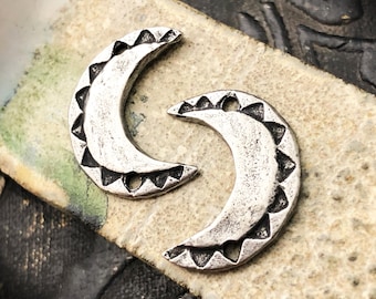 Crescent Moon, Aged Finish, Charms, Metal, Handmade Jewelry Charms, Pewter Components, Handmade Crafting Jewelry Supplies, Artisan