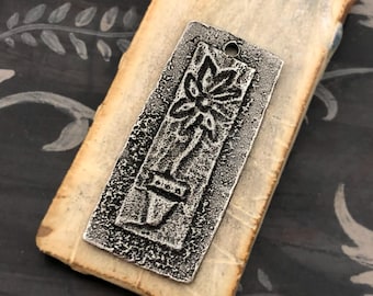 Handcrafted Rustic Flower Pendant for Necklaces,  Handmade Jewelry Making Components, Artisan DIY Crafting, Pewter Metal  349-PD