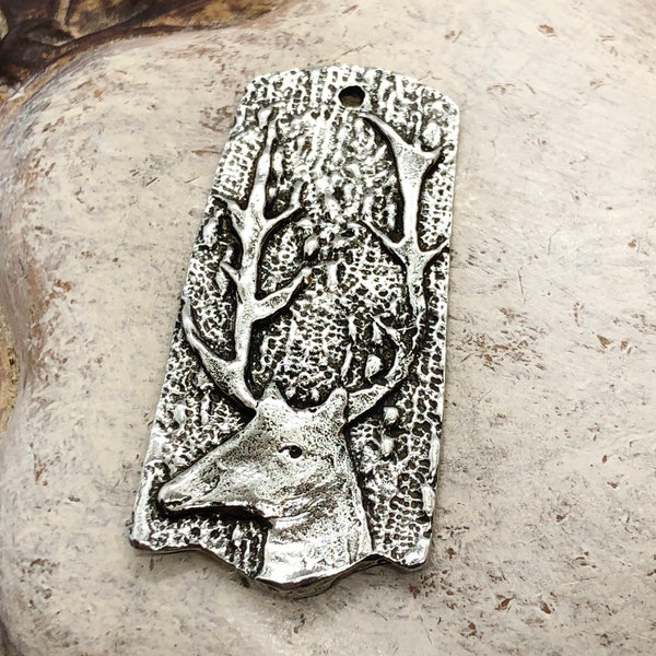 Polished Deer Pendant, Artisan Handcrafted Jewellery Design, Handmade Jewelry Making Components, Handcast Pewter, Stag, Animal