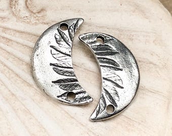 Crescent Moon Connectors, Polished Finish, Charms, Facing, Mirror, Artisan Handcrafted Jewelry Making Components, Crafts, Handcast Pewter