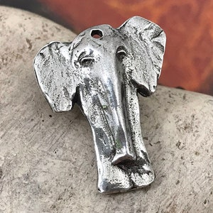 Artisan Elephant Pendant for Necklace, Handmade Handcrafted Unique DIY Craft Jewelry Making Components, Hand Cast Pewter Metal - 149-PP