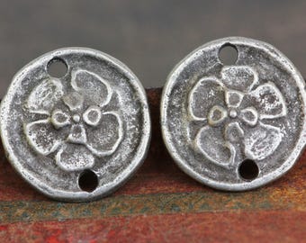 Flower Connector Charms, Small, Floral, Botanical, Earring Findings, Handcrafted Jewelry Making Supplies, Pewter Charms, DIY, Pewter