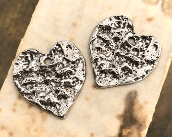 Handmade Heart Charms, Polished Pewter, Metal, Artisan Design, Handcrafted, Unique Jewelry Components for Earrings & Necklaces, Handcast