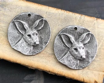 Fawn Charms Aged Finish, Handcrafted, Artisan, Jewelry Making Components, Handcast Pewter, Silver Metal, Supplies