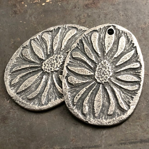 Artisan Flower Charms, Handcrafted for Earrings, Aged Finish, 23mm, Handmade Jewelry Making Components, Unique Different 404-CD