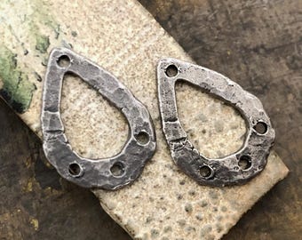 Open Teardrop Connectors, Aged Finish, Charms, Handmade Jewelry Making Supplies, Handcast Pewter, Metal