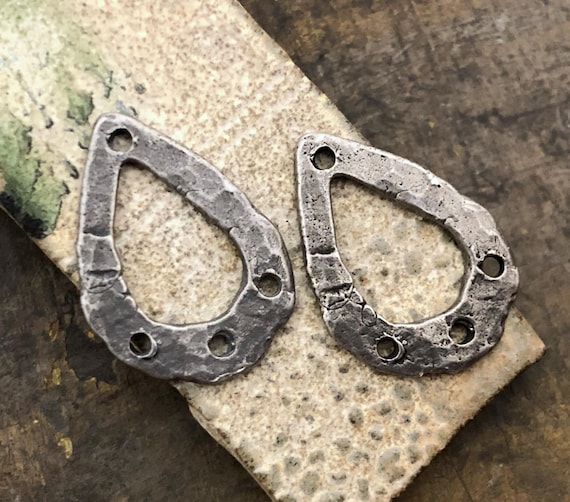 Open Teardrop Connectors, Aged Finish, Charms, Handmade Jewelry Making Supplies, Handcast Pewter, Metal
