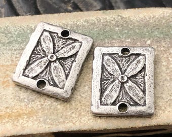 Flower Connectors Aged Finish, Charms, Metal, Handmade Jewelry Charms, Pewter Components, Handmade Crafting Jewelry Supplies, Artisan, DIY