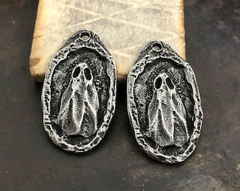 Ghost Charms Aged Finish, Handcrafted, Artisan, Jewelry Making Components, Handcast Pewter, Silver Metal, Supplies