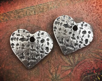 Rustic Heart Charms, 16mm, Small, Handcrafted Jewelry Making Supplies, Artisan, Handmade Pewter Charms 206-CD