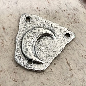 Crescent Moon Connector Pendant, Polished, Handcrafted Artisan Pewter Jewellery Making Components, Handcast DIY Crafting, Celestial