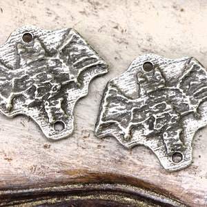 Bat Charms, Polished, 20mm, Connectors, Handmade Artisan Jewelry Making Components, DIY Crafting Supplies, Handcast Pewter Metal Halloween