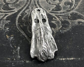 Ghost Pendant, Aged Finish, Handcrafted, Artisan, Jewelry Making Components, Handcast Pewter, Silver Metal, Supplies