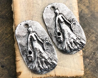 Figure Charms, Polished Pewter, Handcast Tribal, Metal, Artisan Design, Handcrafted, Unique Handmade Jewelry Components for Earrings