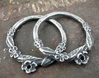 Bloemring, tinnen bedels, verouderd, rustiek, bevindingen oorbellen, ambachtelijk handgemaakt handgemaakte doe-het-sieraden maken Connectorcomponenten