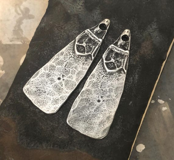 Hammered Rustic Charms, Aged Finish, Silver Pewter, Artisan Handcrafted, Earring Charms, Pewter, Handcast, Handmade, Jewelry-Making