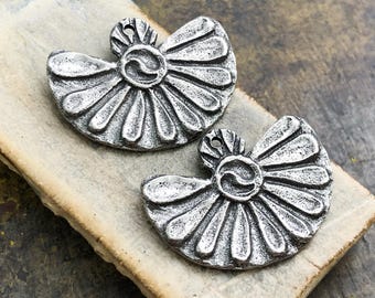 Floral Yin Yang Charms Polished, Handcrafted, Artisan, Handmade DIY Jewelry Making Components, Handcast Pewter, Silver Metal, Supplies