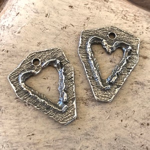 Open Heart Charms, Polished Finish, 20mm, Organic, Handcrafted, Artisan Handcast Jewelry Components, DIY Craft 379-CP