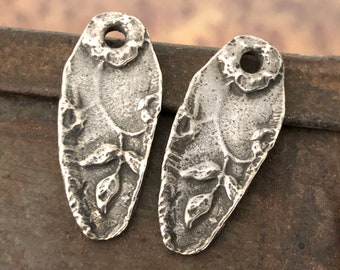 Flower Charms, Aged Finish, Antiqued, Handcrafted Jewelry Charms, Pewter Components, Handmade Crafting Jewelry Supplies, DIY, Artisan