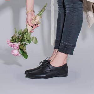 Black Leather Shoes, Classic Oxfords, Women Oxfords, Comfortable Shoes, Lace Up Shoes, Black Dress Shoes, Black Formal Shoes, Women Flats image 2