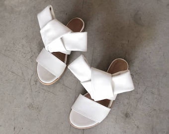 White Sandals Women, Designer Sandals, Big Bow Sandals,  Slip on Sandals, Flat Sandals women, Greek Sandals, Ladies Shoes, Handmade Sandals