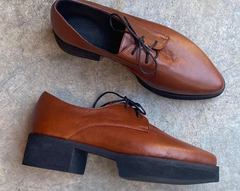 Platform Oxfords, Brown Leather Shoes, Pointed Toe Flat Shoes For Women, Fashionable Hipster Shoes, Brown Womens Shoes, Comfortable Shoes