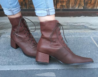 Brown Booties, Women Stylish Handmade Brown Leather Ankle Boots, Comfortable Winter EveryDay Women Shoes, Boots with Laces, Cowboy Boots