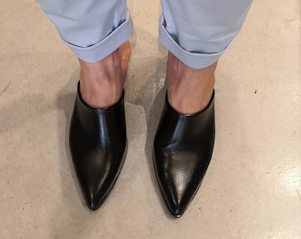 Womens Leather Mules Size 12 Black Leather Mules Size 11 1 2