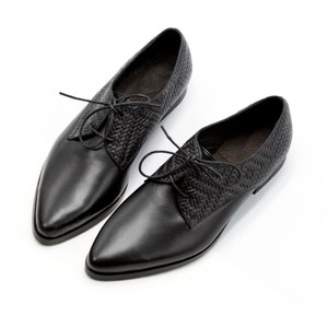 Black Oxford Shoes, Oxford Shoes Women, Lace Up Shoes, Textured Leather Oxfords, Oxfords Women, Elegant Flat Work Shoes, Oxfords Shoes Women image 4