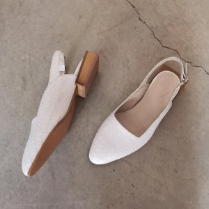 White Sandals, Flat Leather Sandals, Summer Shoes, Womens Ankle Strap, Round toe sandals, Handmade Shoes, Slingback Shoes, Flat Womens Shoes
