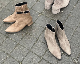 Grey Brownish Ankle Leather Boots for Women, Pointy Booties, Handmade Ankle Boots, Wide Heel  winter Shoes, Taupe  Boots. Brown Boots. #3