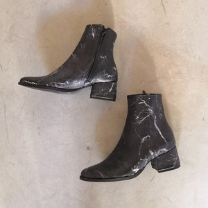 Women Leather Boots, Black Ankle Booties, Designer Boots, Black Boots Women, Heeled Boots, Low Heel boots, Wide Heel Boots, Marble Print