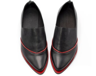 Women Black Leather Loafers, Flat Comfortable Shoes, Casual Pointed Toe Shoes, Evening Shoes, Formal Black Shoes
