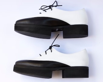 Black and White Platform Oxfords, Leather Oxfords Shoes with Platform Heels For Women, Handmade Shoes, Oxford Shoes Women, minimalist