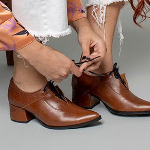 Brown Block Heel Oxfords Womens Pointed 