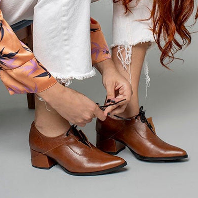 Burdgundy Leather Block Heeled Oxford main image 0