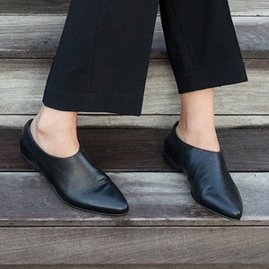 Formal Shoes For Ladies, Evening Shoes Flats, Slip On Shoes, Black Leather Shoes, Women Leather Flat Shoes, Comfortable Flat Black Shoes image 1